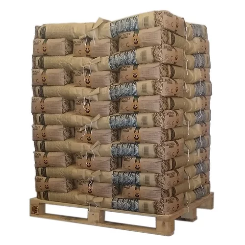 Belgische Holzpellets Badger 6 mm — Palette 975 kg (65 Säcke) · DINplus · ENplus A1