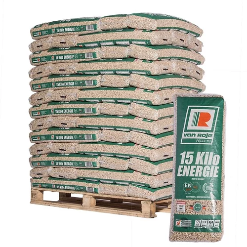 Holzpellets Van Roje 6 mm — Palette 975 kg (65 Säcke à 15 kg) · DINplus · ENplus A1