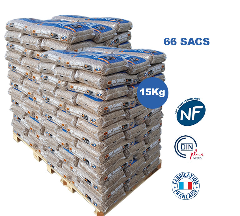 Französische Holzpellets Woodstock® Premium 6 mm — Palette 990 kg (66 Säcke) · DINplus · NF