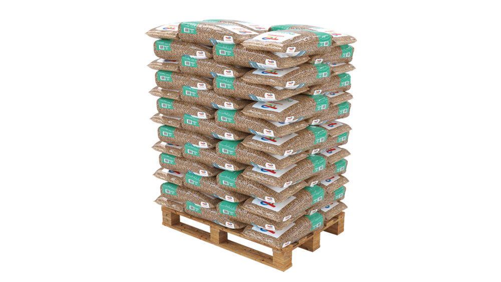 Holzpellets TotalEnergies 6 mm — Palette 990 kg (66 Säcke à 15 kg) · DINplus